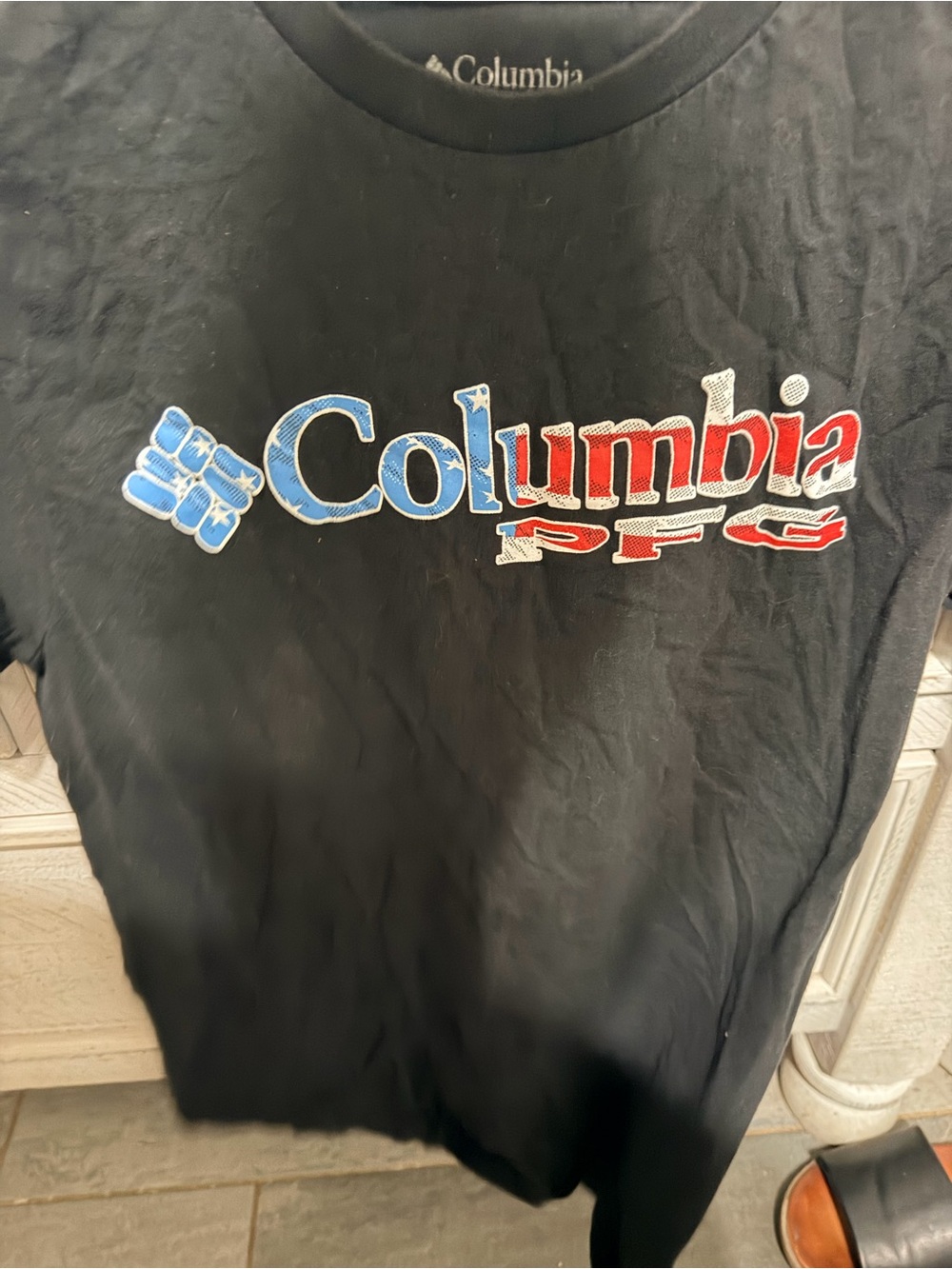 Columbia Black Tee with White Logo and Red Accent